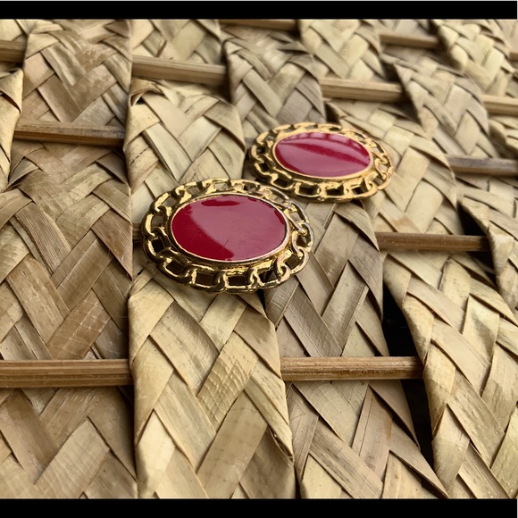 Red & Gold Stud Earrings - Picture 2 of 9